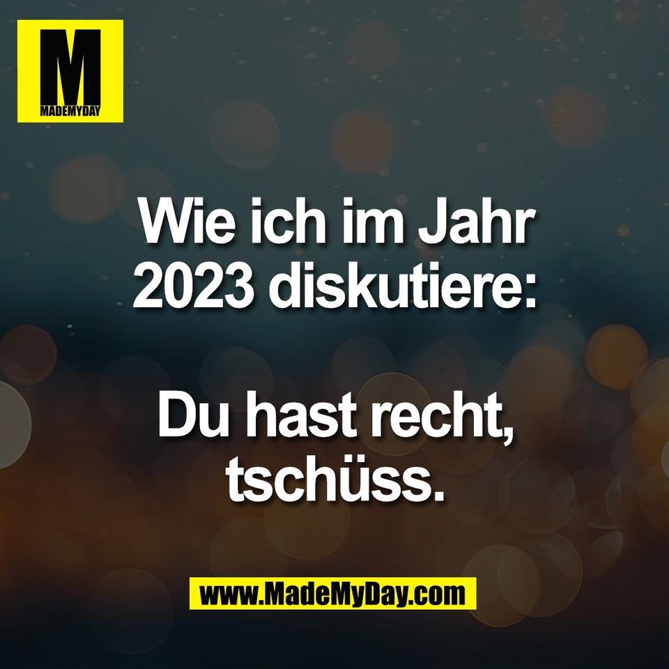Wie ich im Jahr<br />
2023 diskutiere:<br />
<br />
Du hast recht,<br />
tschüss.