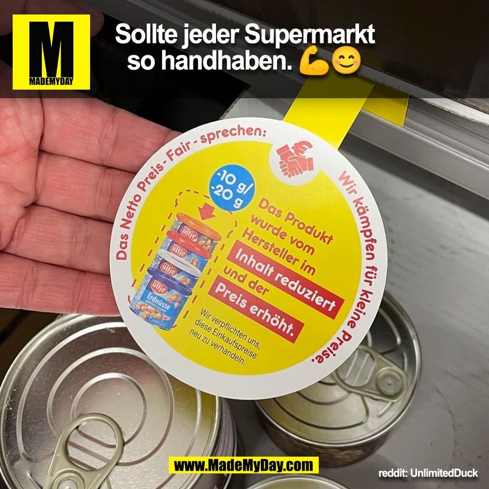 Sollte jeder Supermarkt<br />
so handhaben. 💪😊<br />
reddit: UnlimitedDuck<br />
(BILD)