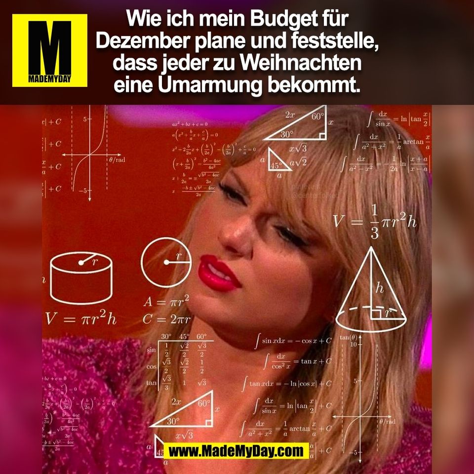 Wie ich mein Budget für<br />
Dezember plane und feststelle,<br />
dass jeder zu Weihnachten<br />
eine Umarmung bekommt.<br />
(BILD)