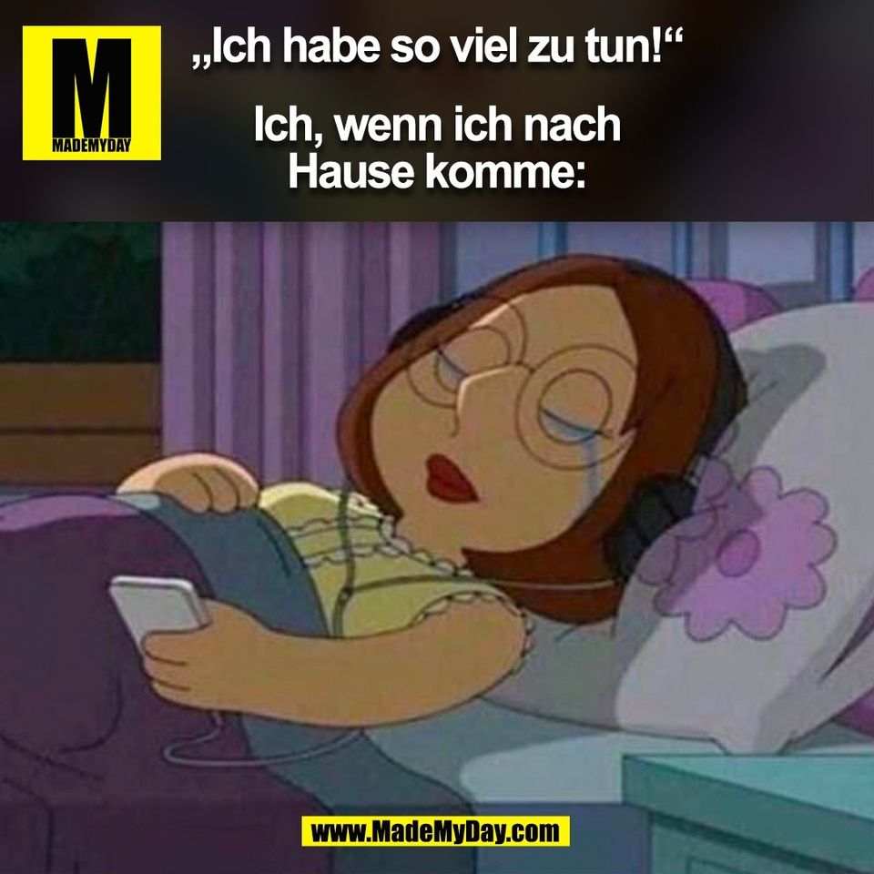 „Ich habe so viel zu tun!“<br />
<br />
Ich, wenn ich nach<br />
Hause komme:<br />
(BILD)
