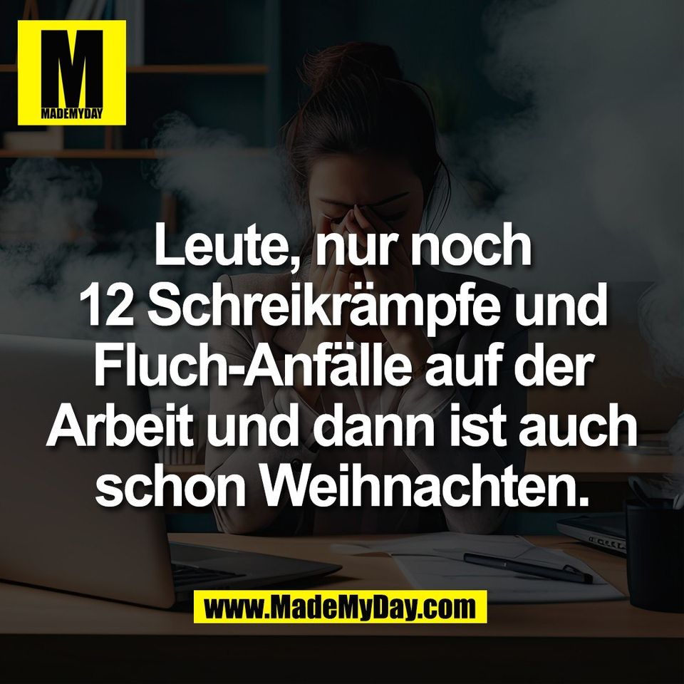 Leute, nur noch<br />
12 Schreikrämpfe und<br />
Fluch-Anfälle auf der<br />
Arbeit und dann ist auch<br />
schon Weihnachten.