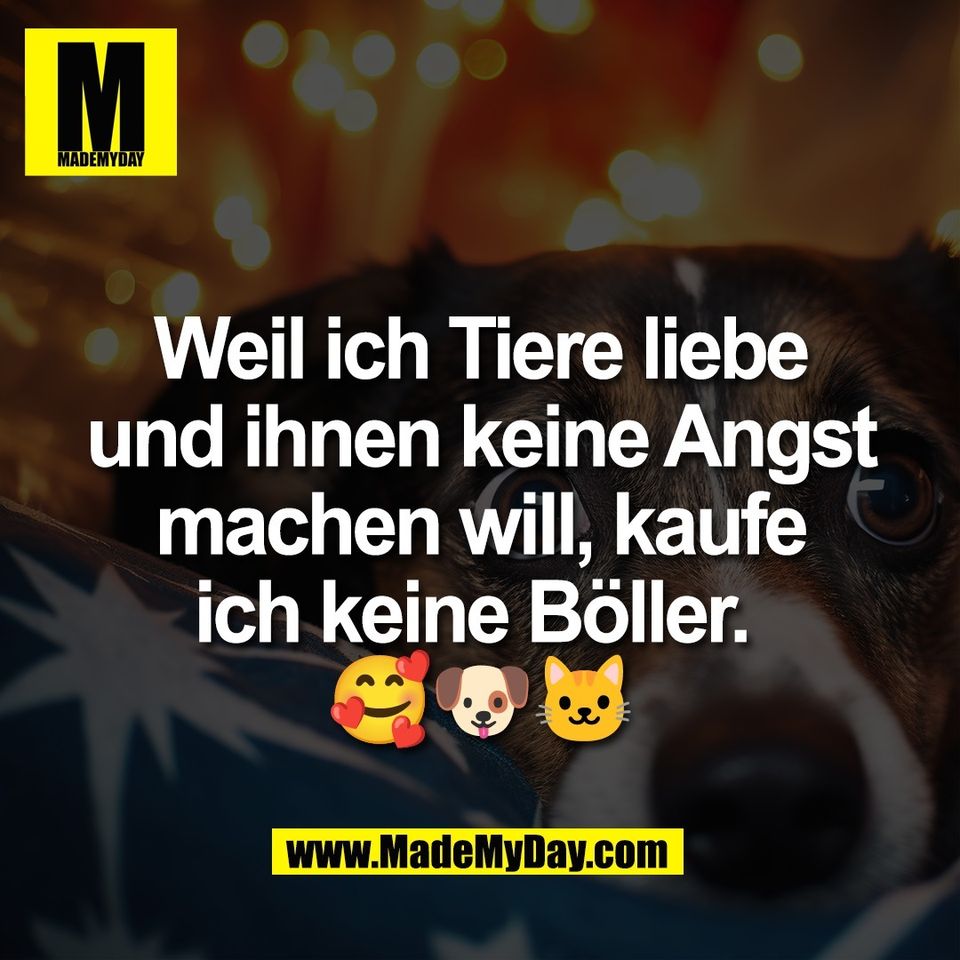Weil ich Tiere liebe<br />
und ihnen keine Angst<br />
machen will, kaufe<br />
ich keine Böller. <br />
🥰🐶🐱
