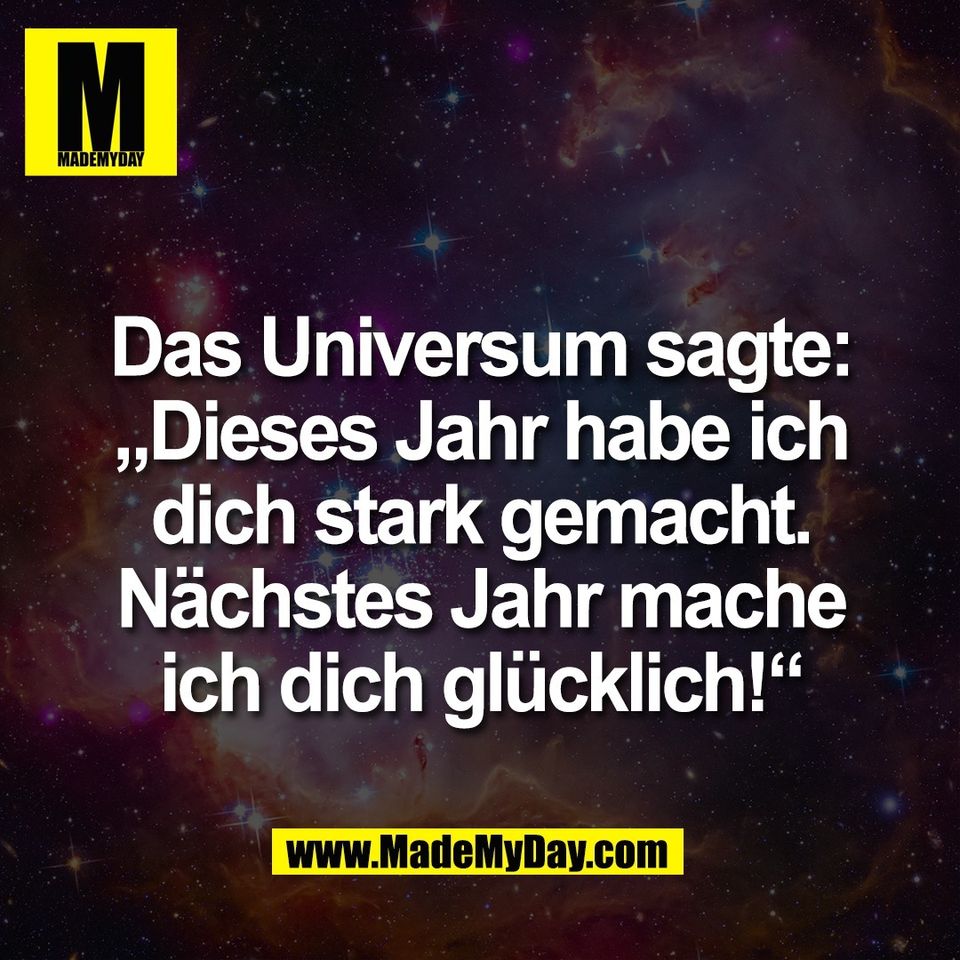Das Universum sagte:<br />
„Dieses Jahr habe ich<br />
dich stark gemacht.<br />
Nächstes Jahr mache<br />
ich dich glücklich!“
