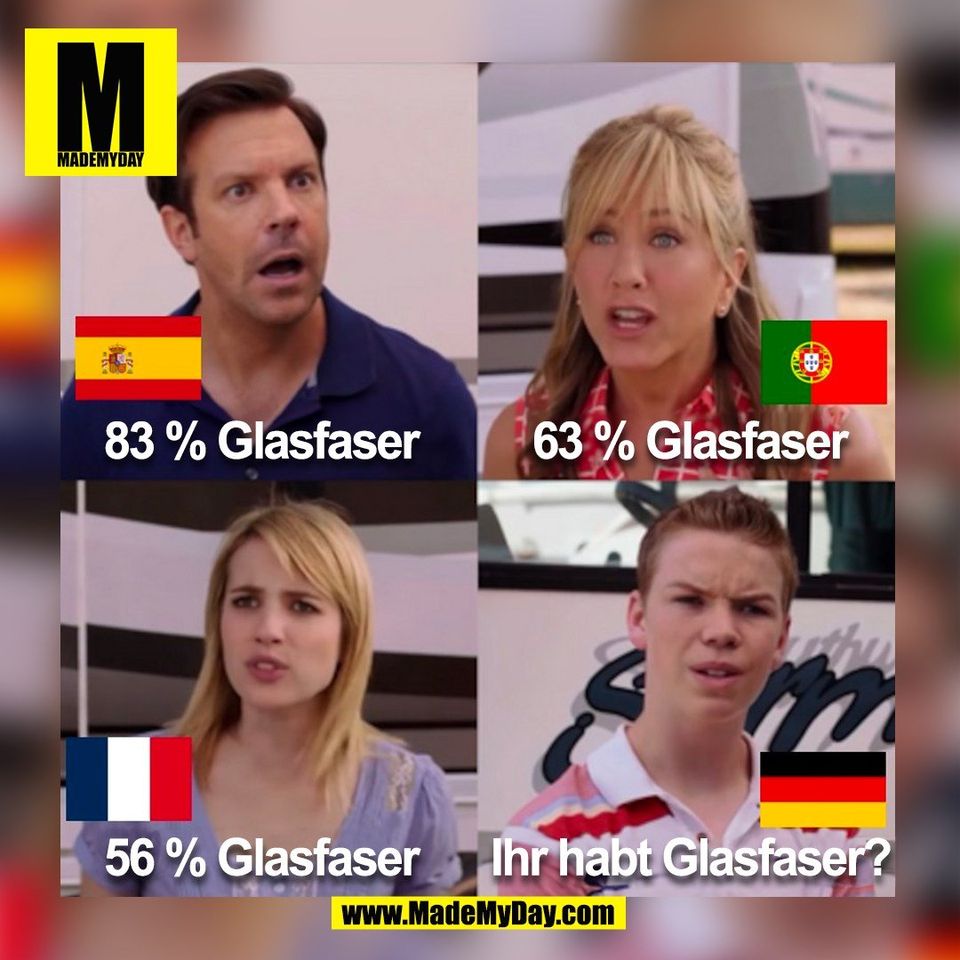 83 % Glasfaser<br />
63 % Glasfaser<br />
56 % Glasfaser<br />
Ihr habt Glasfaser?<br />
(BILD)
