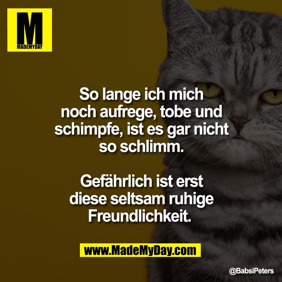 So lange ich mich<br />
noch aufrege, tobe und<br />
schimpfe, ist es gar nicht<br />
so schlimm.<br />
<br />
Gefährlich ist erst<br />
diese seltsam ruhige<br />
Freundlichkeit.