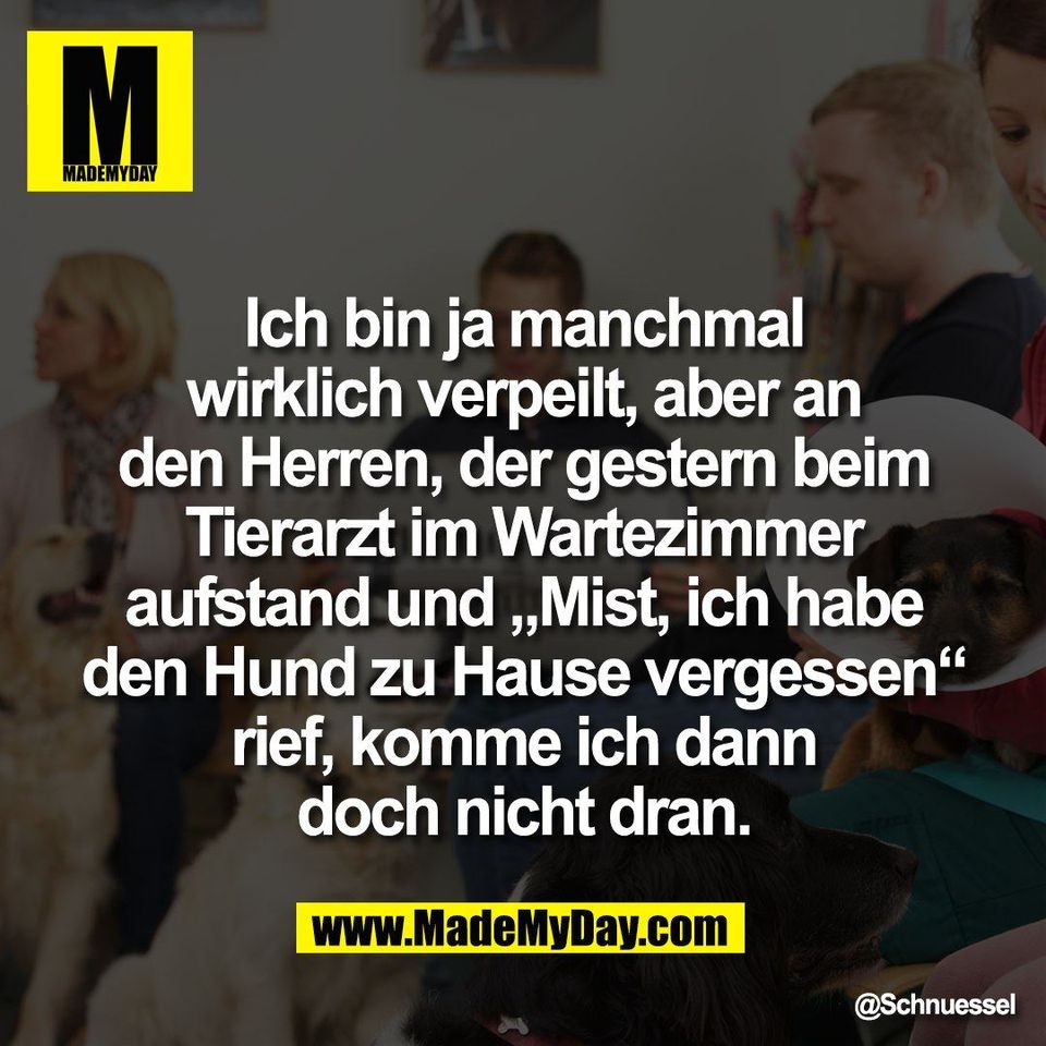Ich bin ja manchmal<br />
wirklich verpeilt, aber an<br />
den Herren, der gestern beim<br />
Tierarzt im Wartezimmer<br />
aufstand und „Mist, ich habe<br />
den Hund zu Hause vergessen“<br />
rief, komme ich dann<br />
doch nicht dran.