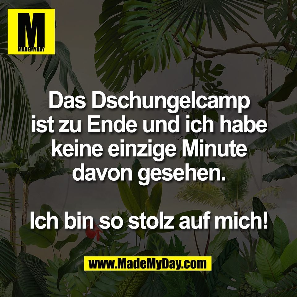 Das Dschungelcamp<br />
ist zu Ende und ich habe<br />
keine einzige Minute<br />
davon gesehen.<br />
<br />
Ich bin so stolz auf mich!