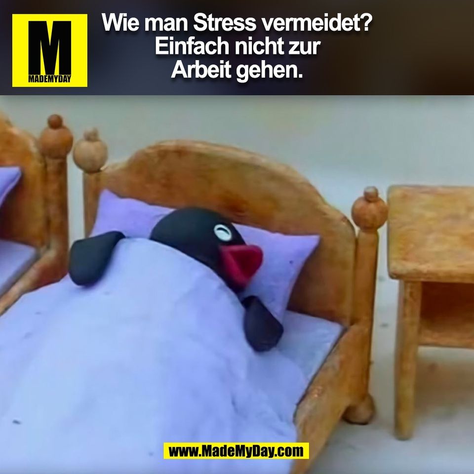 Wie man Stress vermeidet?<br />
Einfach nicht zur<br />
Arbeit gehen.<br />
(BILD)
