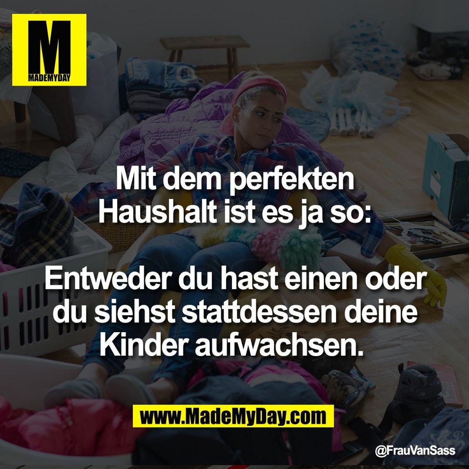 Mit dem perfekten<br />
Haushalt ist es ja so:<br />
<br />
Entweder du hast einen oder<br />
du siehst stattdessen deine<br />
Kinder aufwachsen.