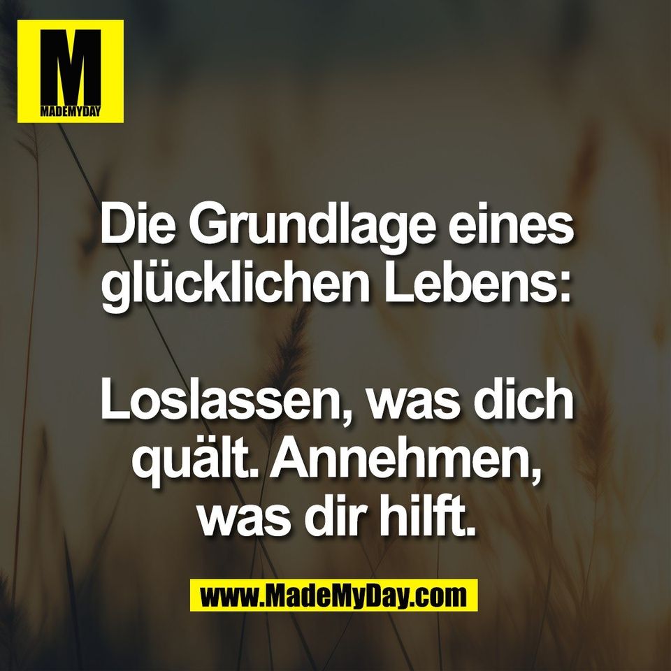 Die Grundlage eines<br />
glücklichen Lebens:<br />
<br />
Loslassen, was dich<br />
quält. Annehmen,<br />
was dir hilft.