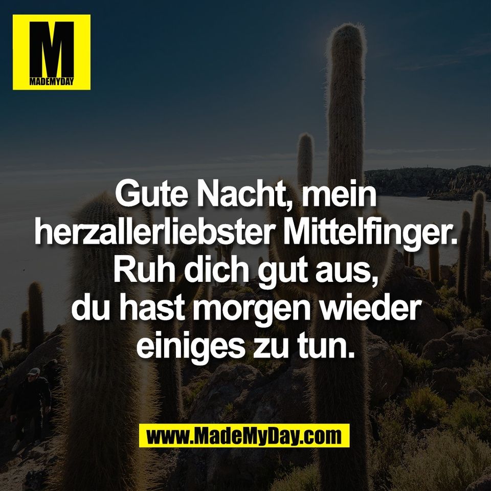 Gute Nacht, mein<br />
herzallerliebster Mittelfinger.<br />
Ruh dich gut aus,<br />
du hast morgen wieder<br />
einiges zu tun.