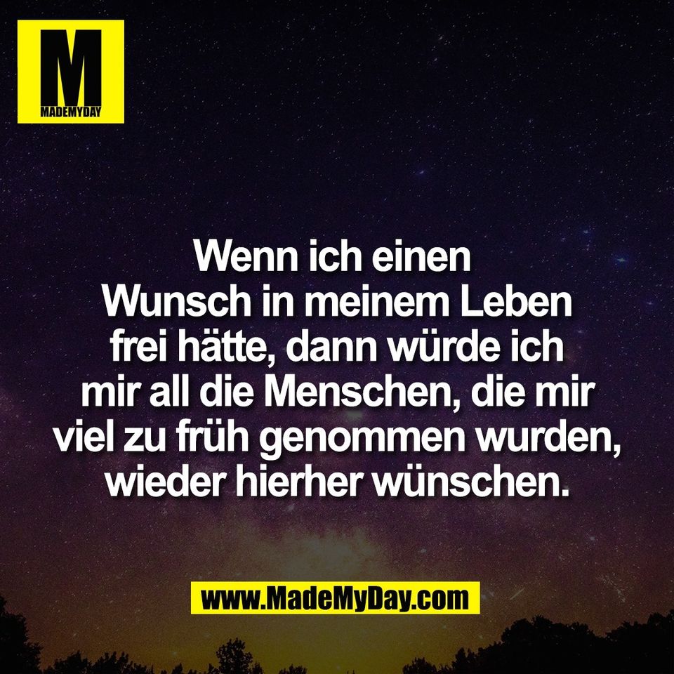 Wenn ich einen <br />
Wunsch in meinem Leben<br />
frei hätte, dann würde ich<br />
mir all die Menschen, die mir<br />
viel zu früh genommen wurden,<br />
wieder hierher wünschen.