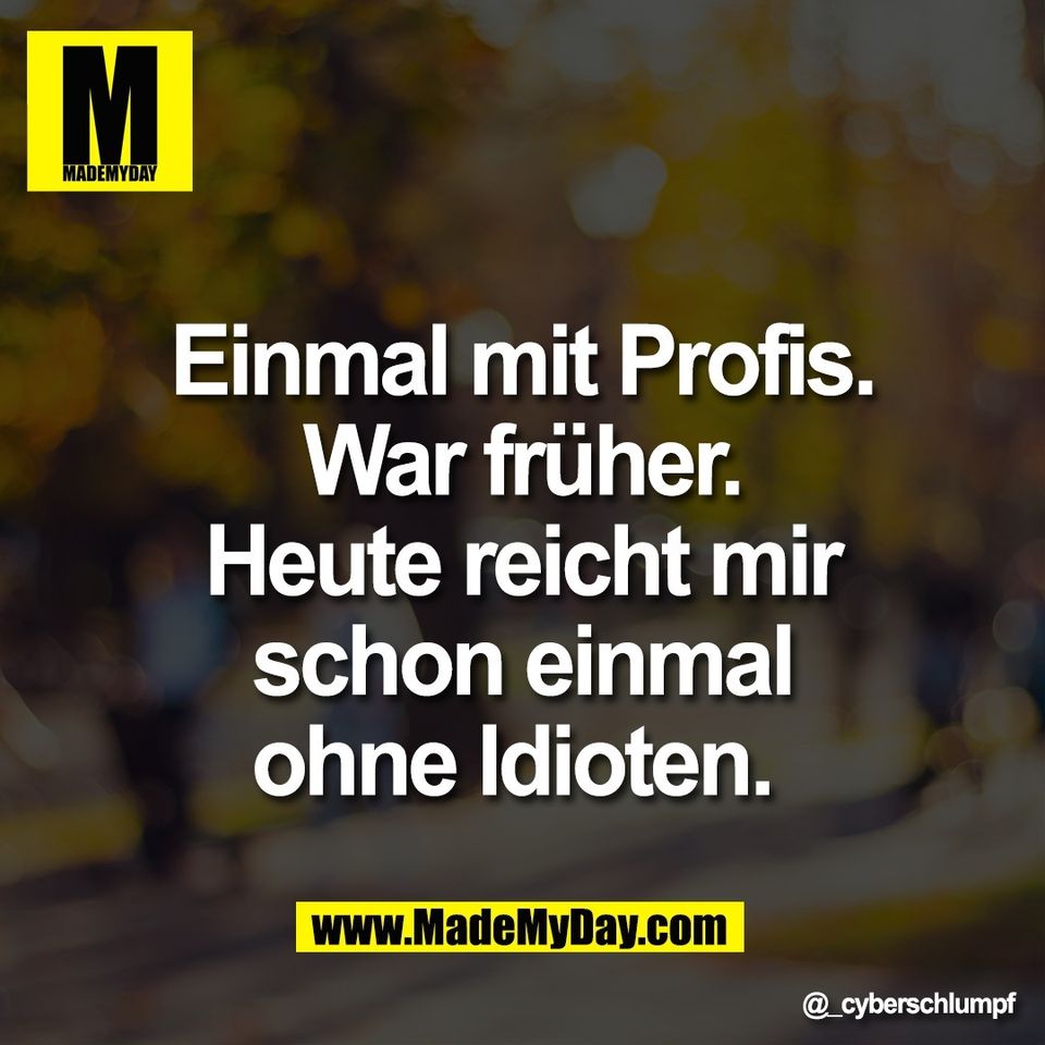 Einmal mit Profis.<br />
War früher.<br />
Heute reicht mir<br />
schon einmal<br />
ohne Idioten.