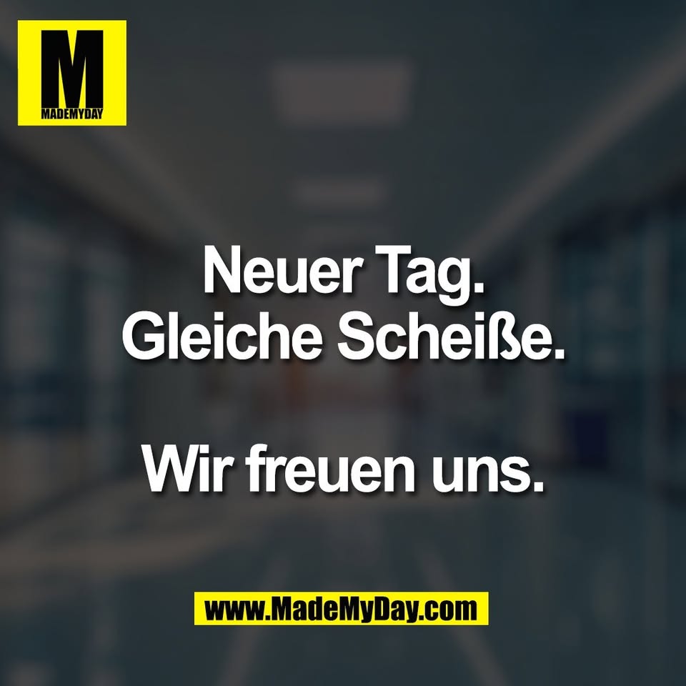 Neuer Tag.<br />
Gleiche Scheiße.<br />
<br />
Wir freuen uns.