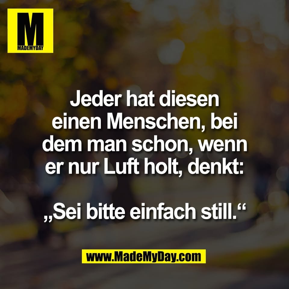 Jeder hat diesen<br />
einen Menschen, bei<br />
dem man schon, wenn<br />
er nur Luft holt, denkt:<br />
<br />
„Sei bitte einfach still.“