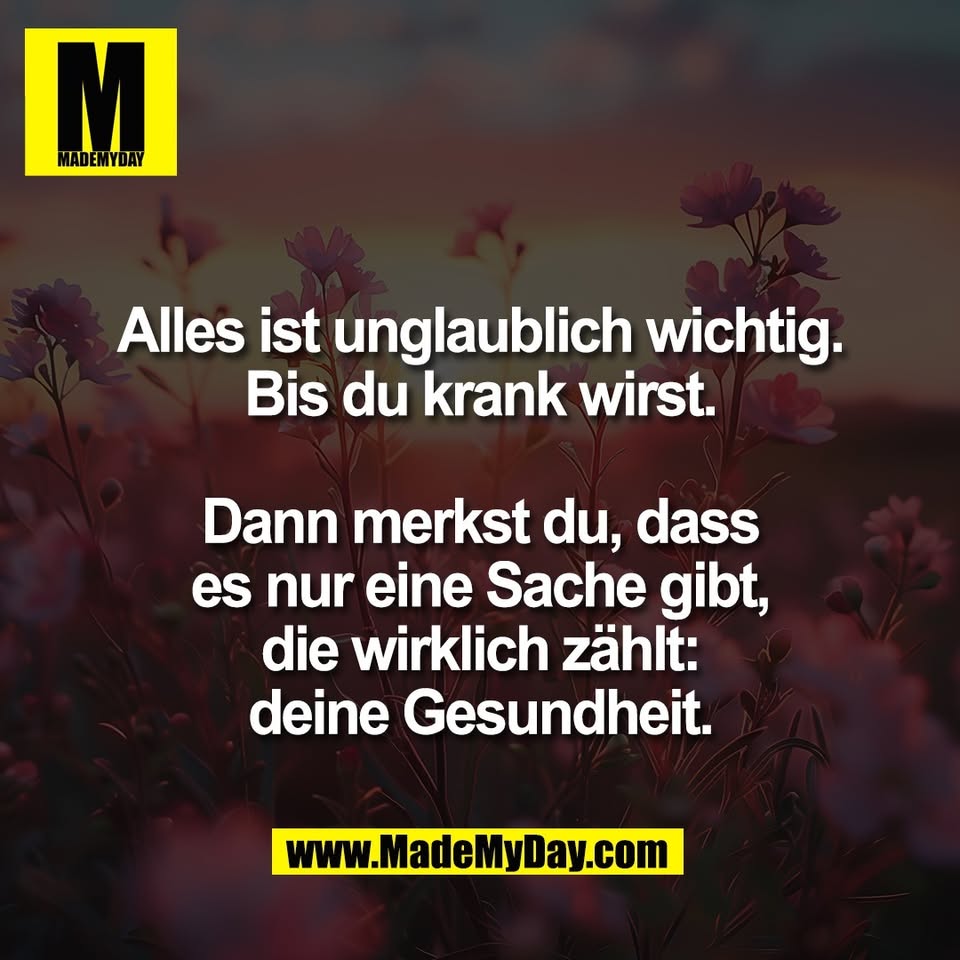 Alles ist unglaublich wichtig.<br />
Bis du krank wirst.<br />
<br />
Dann merkst du, dass<br />
es nur eine Sache gibt,<br />
die wirklich zählt:<br />
deine Gesundheit.