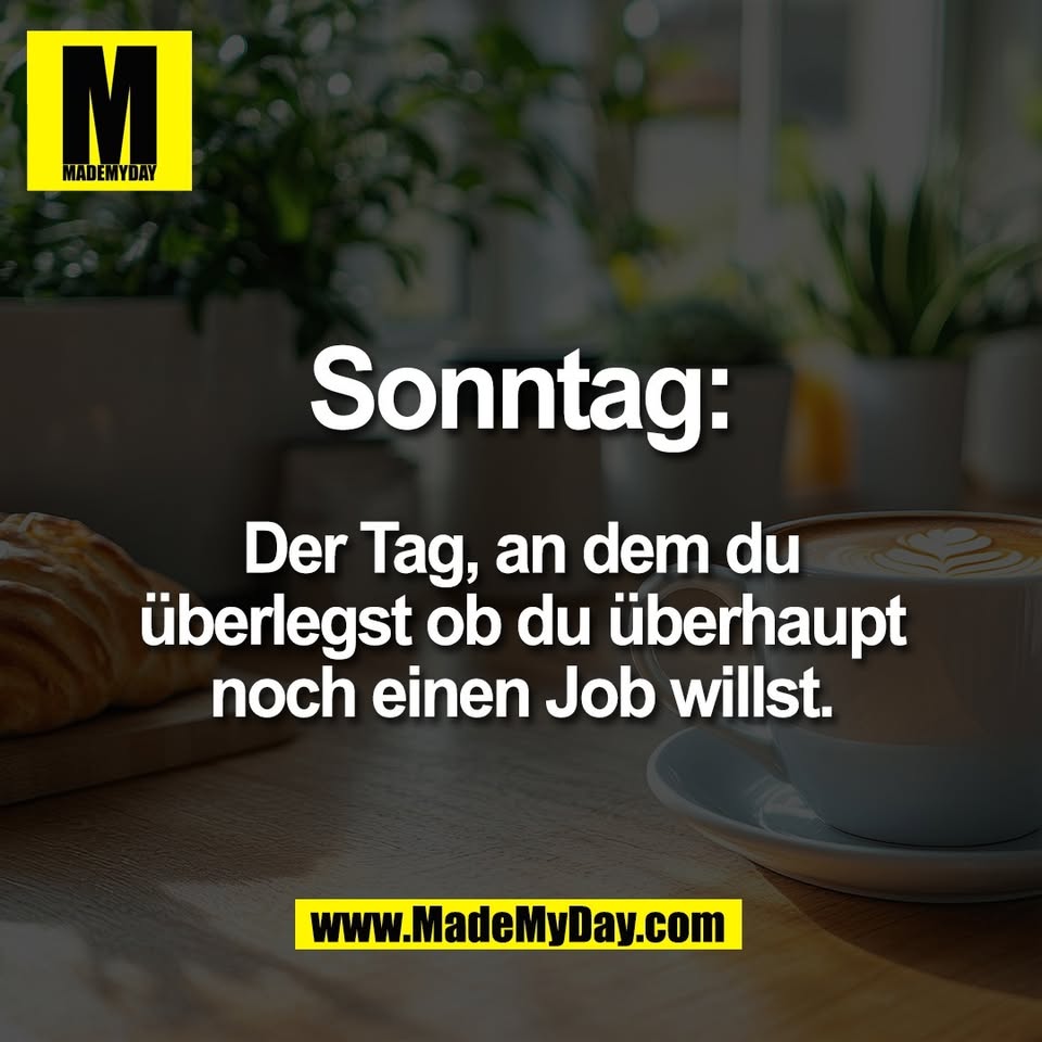 Sonntag:<br />
<br />
Der Tag, an dem du<br />
überlegst ob du überhaupt<br />
noch einen Job willst.