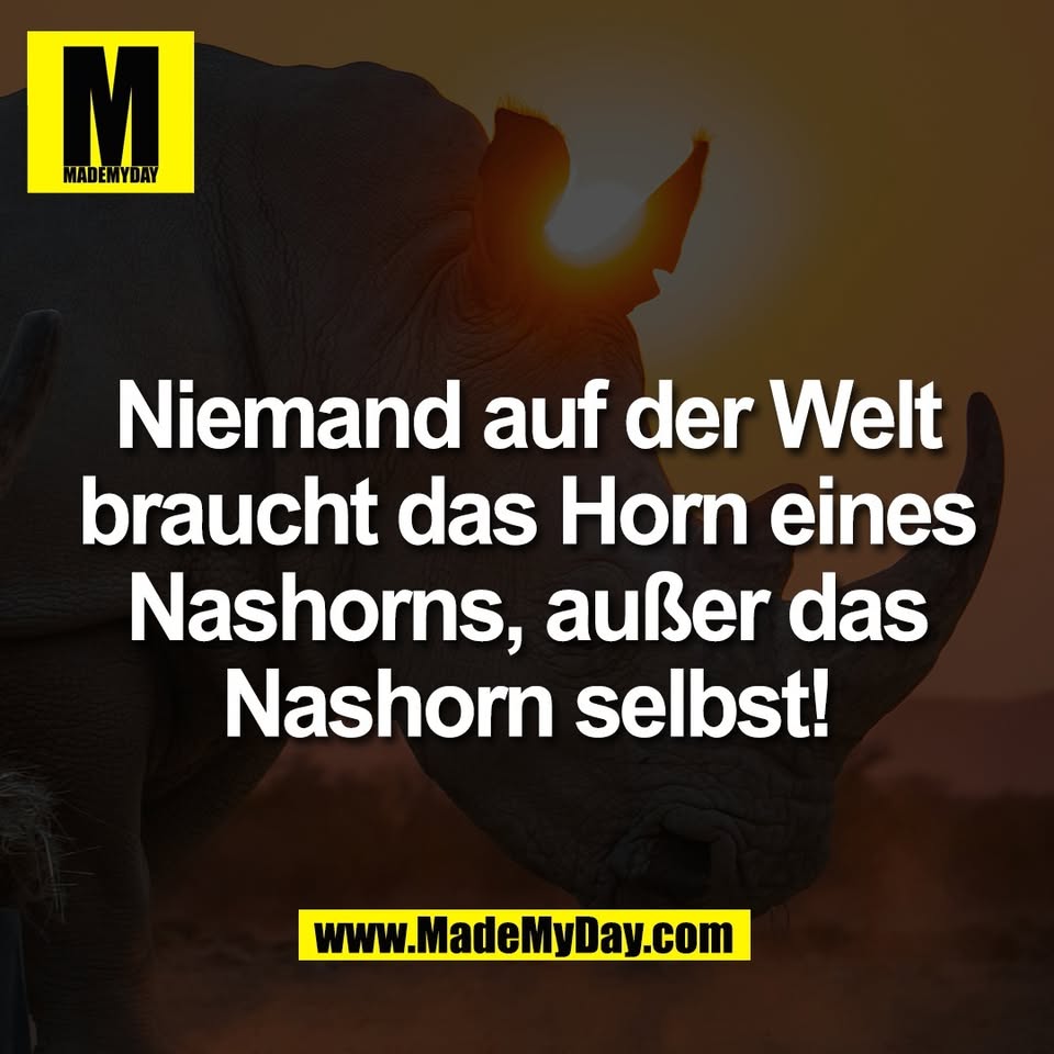 Niemand auf der Welt<br />
braucht das Horn eines<br />
Nashorns, außer das<br />
Nashorn selbst!