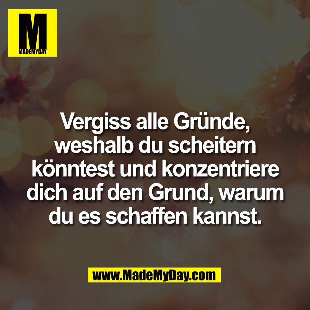 Vergiss alle Gründe,<br />
weshalb du scheitern<br />
könntest und konzentriere<br />
dich auf den Grund, warum<br />
du es schaffen kannst.
