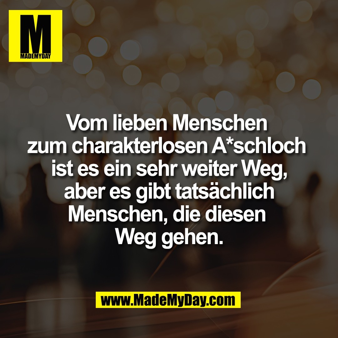 Vom lieben Menschen <br />
zum charakterlosen A*schloch <br />
ist es ein sehr weiter Weg,<br />
 aber es gibt tatsächlich <br />
Menschen, die diesen <br />
Weg gehen.