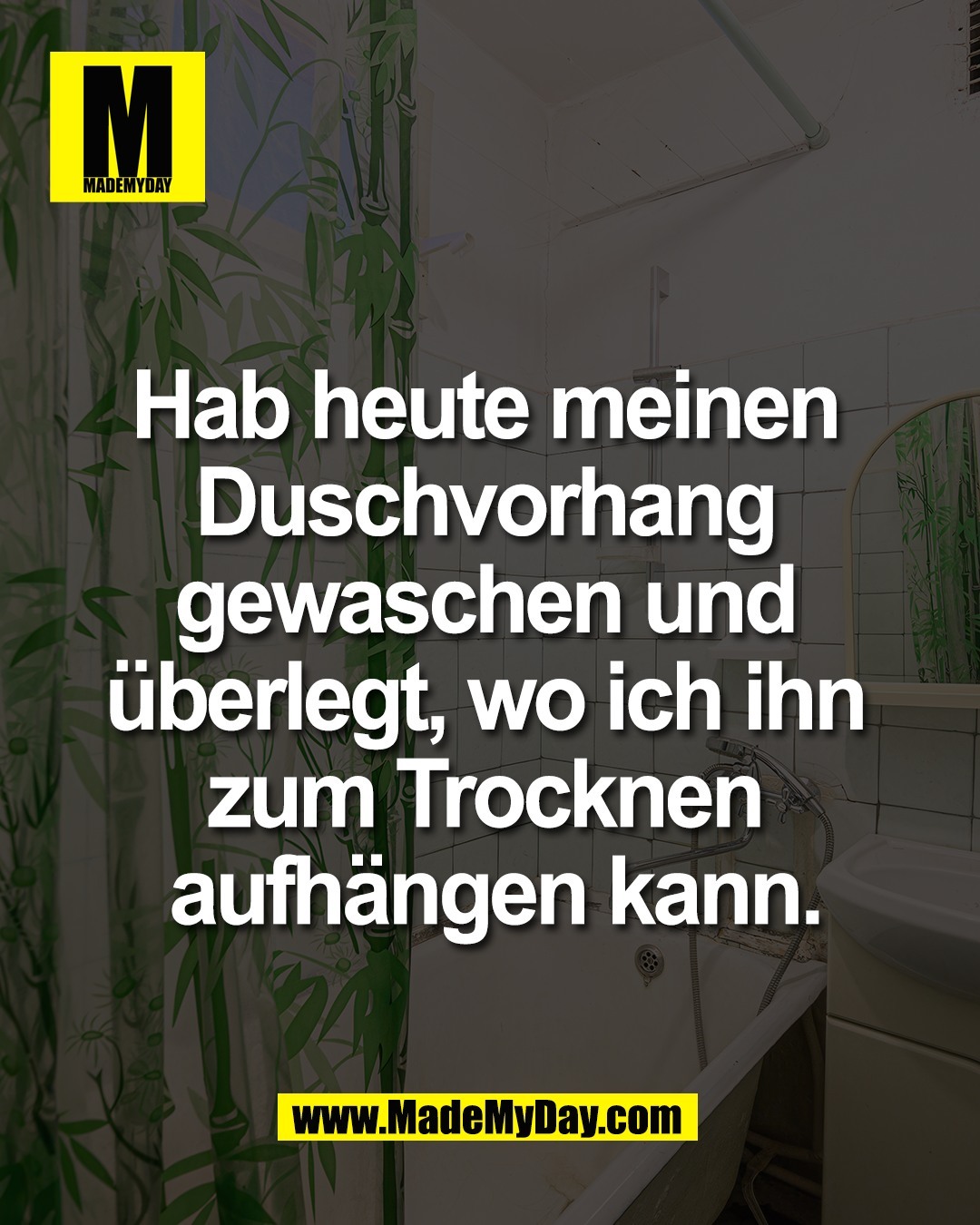Hab heute meinen <br />
Duschvorhang <br />
gewaschen und <br />
&uuml;berlegt, wo ich ihn <br />
zum Trocknen <br />
aufh&auml;ngen kann.