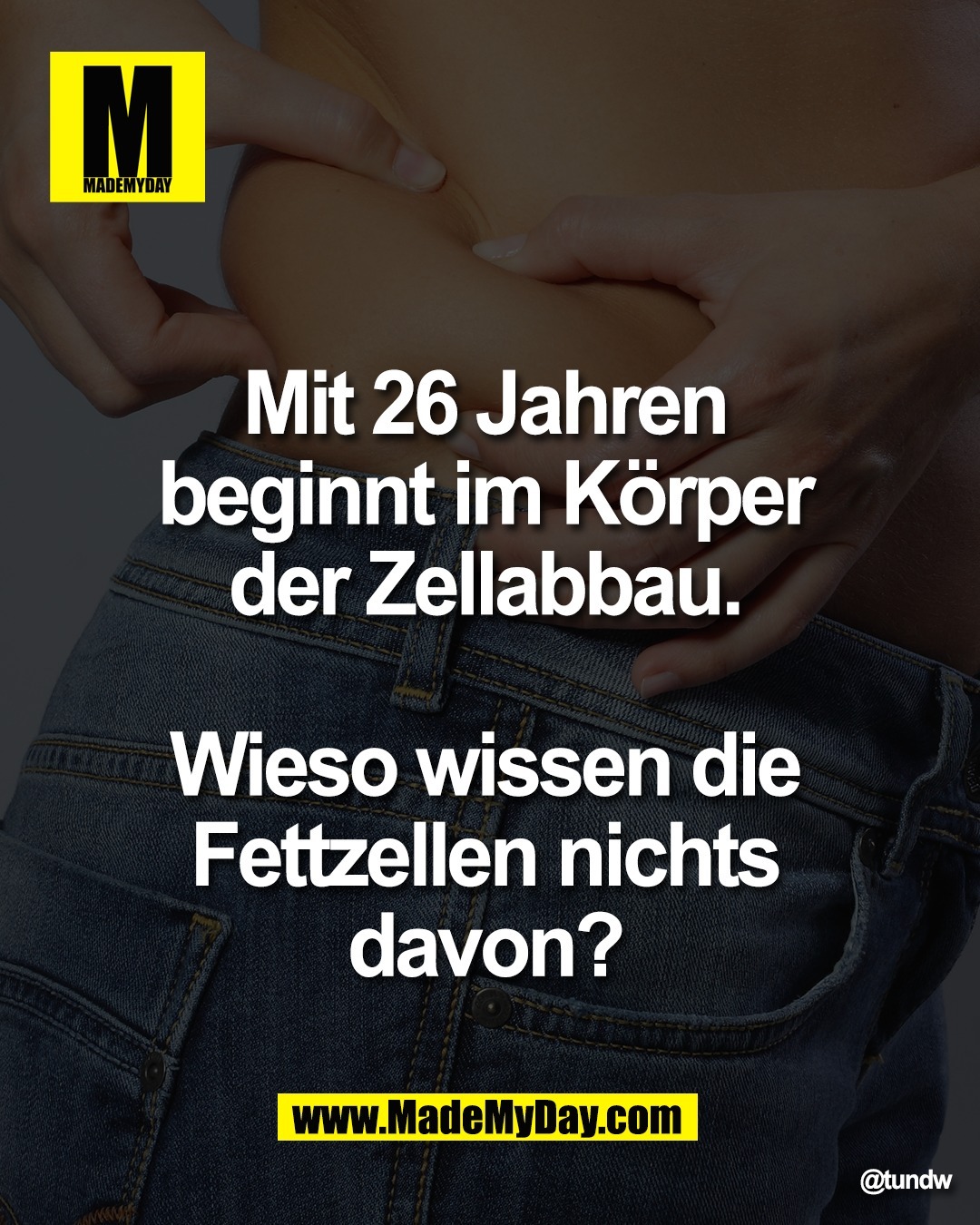 Mit 26 Jahren <br />
beginnt im K&ouml;rper <br />
der Zellabbau. <br />
<br />
Wieso wissen die <br />
Fettzellen nichts <br />
davon?