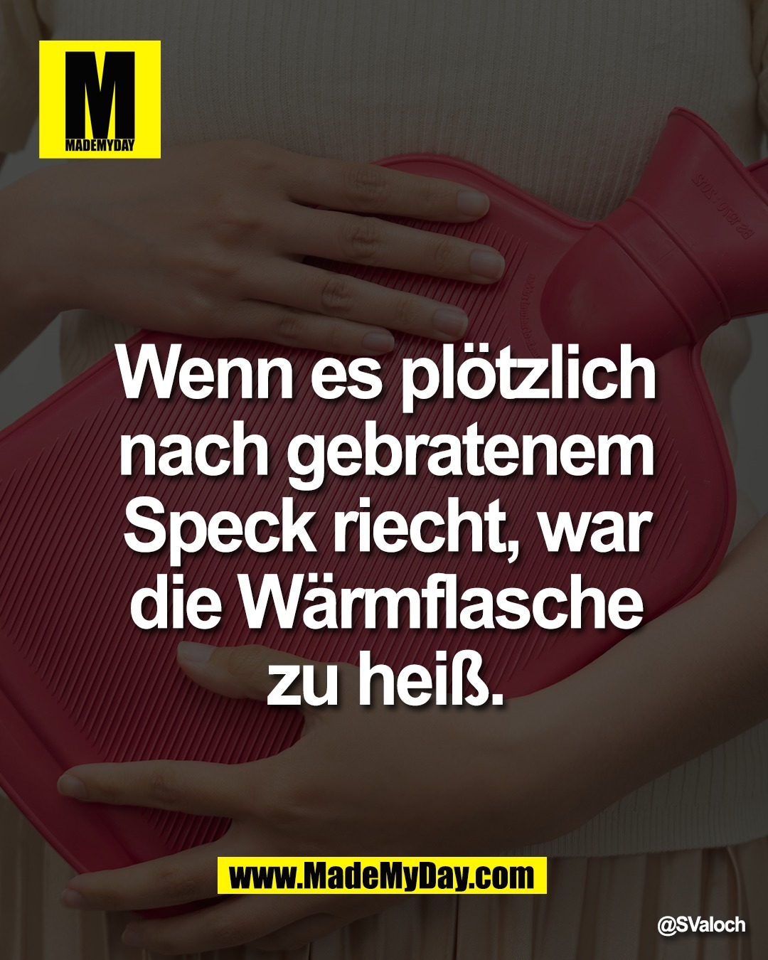 Wenn es pl&ouml;tzlich <br />
nach gebratenem <br />
Speck riecht, war <br />
die W&auml;rmflasche <br />
zu hei&szlig;.