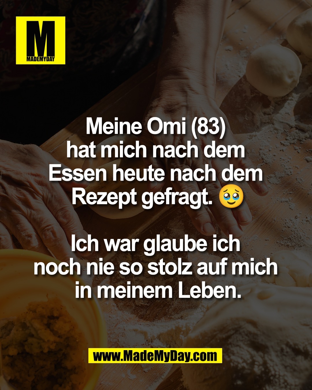 Meine Omi (83) <br />
hat mich nach dem <br />
Essen heute nach dem <br />
Rezept gefragt. 🥹<br />
<br />
Ich war glaube ich <br />
noch nie so stolz auf mich <br />
in meinem Leben.