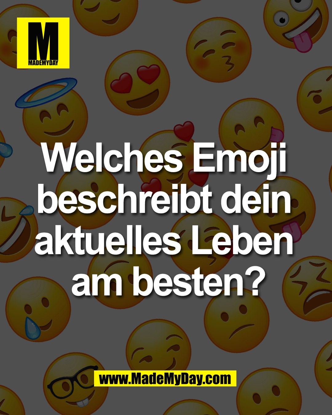 Welches Emoji <br />
beschreibt dein <br />
aktuelles Leben <br />
am besten?