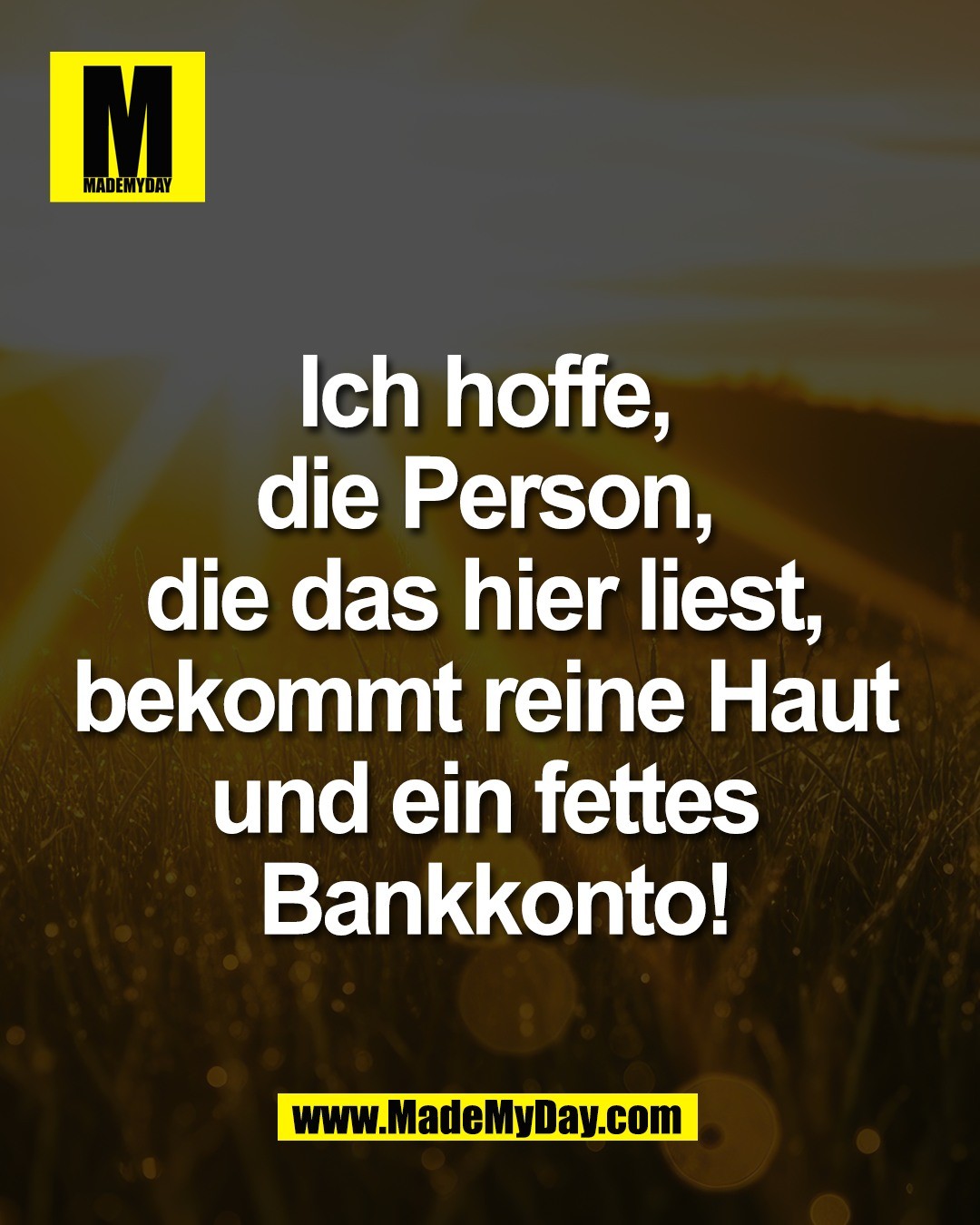 Ich hoffe, <br />
die Person, <br />
die das hier liest, <br />
bekommt reine Haut <br />
und ein fettes <br />
Bankkonto!
