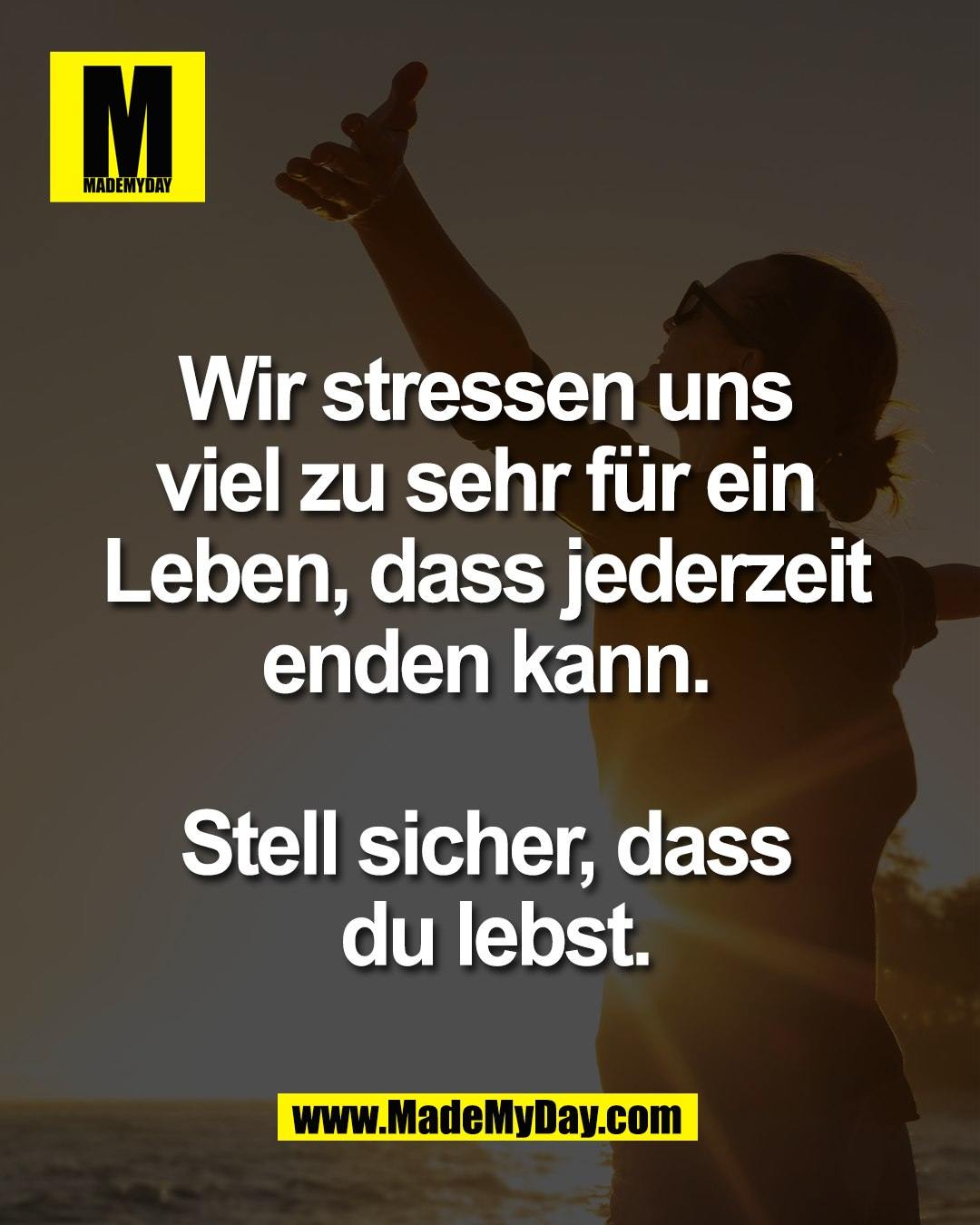Wir stressen uns <br />
viel zu sehr f&uuml;r ein <br />
Leben, dass jederzeit <br />
enden kann. <br />
<br />
Stell sicher, dass <br />
du lebst.