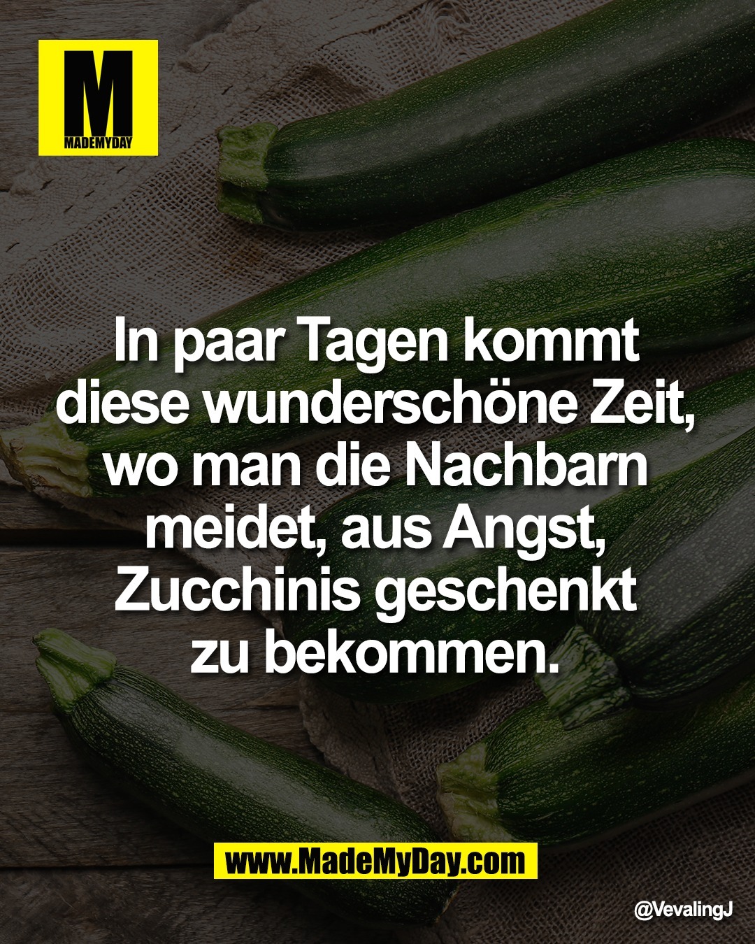 In paar Tagen kommt <br />
diese wundersch&ouml;ne Zeit, <br />
wo man die Nachbarn <br />
meidet, aus Angst, Zucchinis <br />
geschenkt zu bekommen.