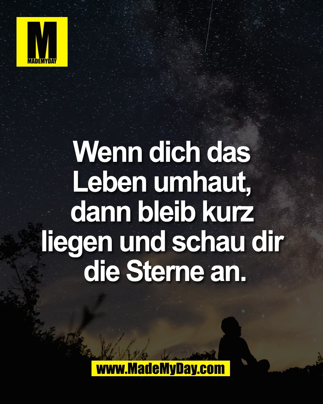 Wenn dich das <br />
Leben umhaut, <br />
dann bleib kurz <br />
liegen und schau dir <br />
die Sterne an.
