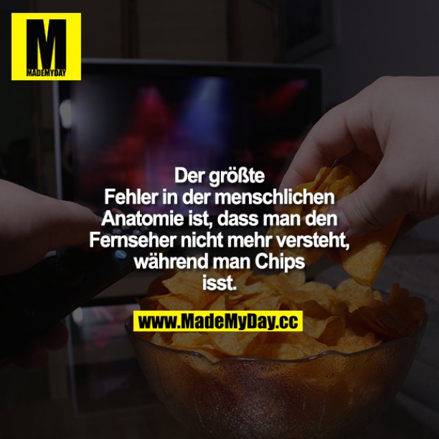 Der größte Fehler in der menschlichen Anatomie ist, dass man den Fernseher nicht mehr versteht, während man Chips isst.