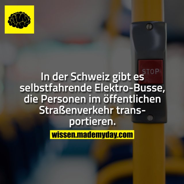 In der Schweiz gibt es selbstfahrende Elektro-Busse, die Personen im öffentlichen Straßenverkehr transportieren.