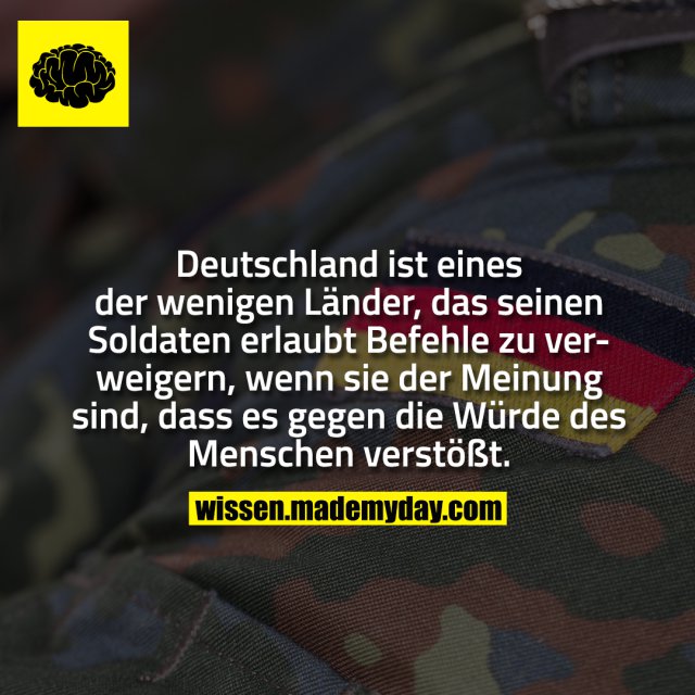 Deutschland ist eines der wenigen Länder, das seinen Soldaten erlaubt Befehle zu verweigern, wenn sie der Meinung sind, dass es gegen die Würde des Menschen verstößt.