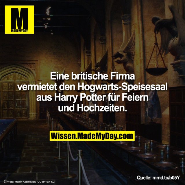 Eine britische Firma vermietet den Hogwarts-Speisesaal aus Harry Potter für Feiern und Hochzeiten.<br />
<br />
mmd.to/b05Y