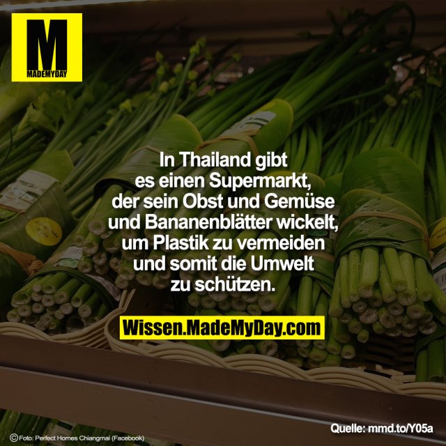 In Thailand gibt es einen Supermarkt, der sein Obst und Gemüse und Bananenblätter wickelt, um Plastik zu vermeiden und somit die Umwelt zu schützen.<br />
<br />
mmd.to/Y05a