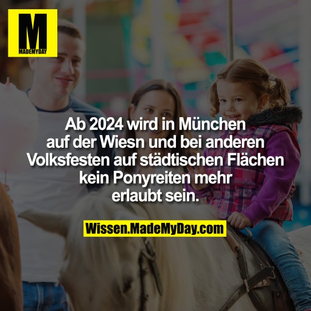 Ab 2024 wird in München auf der Wiesn und bei anderen Volksfesten auf städtischen Flächen kein Ponyreiten mehr erlaubt sein.