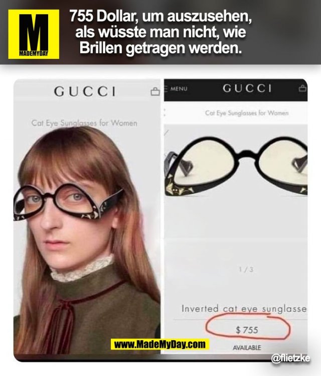 755 Dollar, um auszusehen,<br />
als wüsste man nicht, wie<br />
Brillen getragen werden.<br />
@flietzke<br />
(BILD)