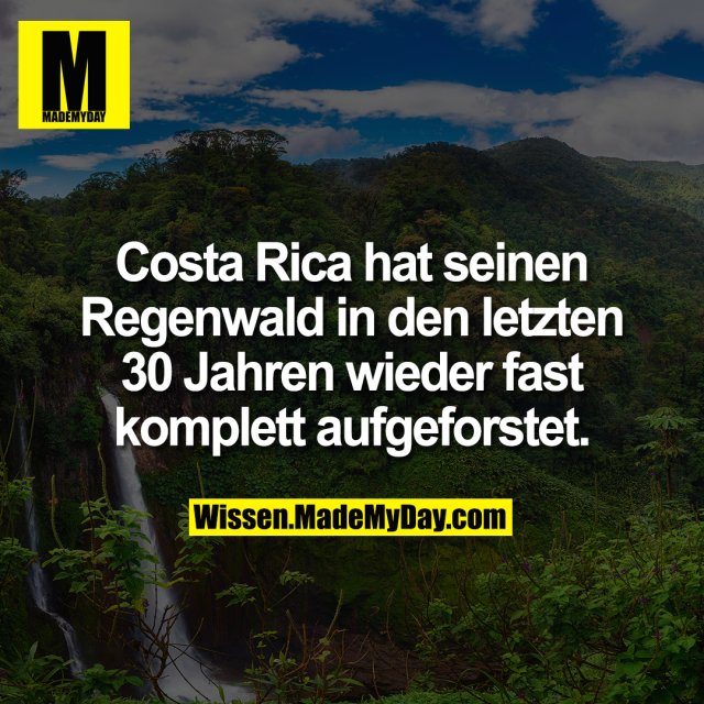 Costa Rica hat seinen Regenwald in den letzten 30 Jahren wieder fast komplett aufgeforstet.
