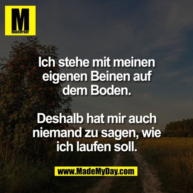 Ich stehe mit meinen<br />
eigenen Beinen auf<br />
dem Boden.<br />
<br />
Deshalb hat mir auch<br />
niemand zu sagen, wie<br />
ich laufen soll.