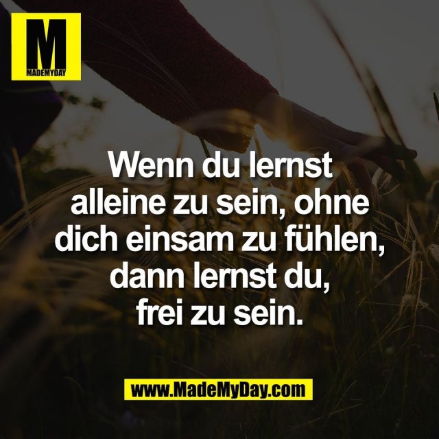 Wenn du lernst<br />
alleine zu sein, ohne<br />
dich einsam zu fühlen,<br />
dann lernst du,<br />
frei zu sein.