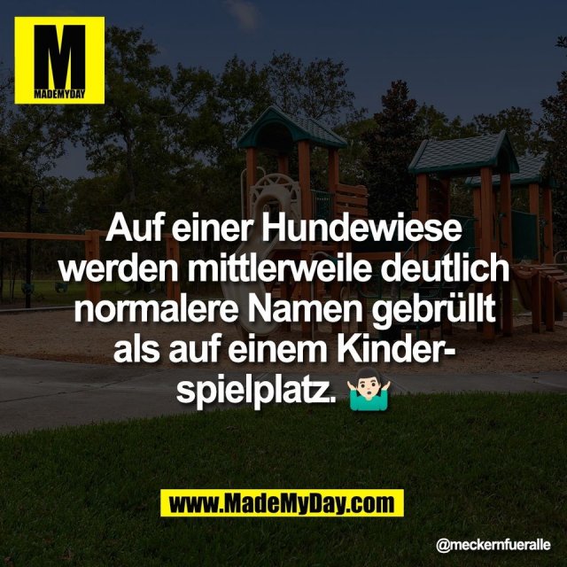 Auf einer Hundewiese<br />
werden mittlerweile deutlich<br />
normalere Namen gebrüllt<br />
als auf einem Kinder-<br />
spielplatz. 🤷🏻‍♂️