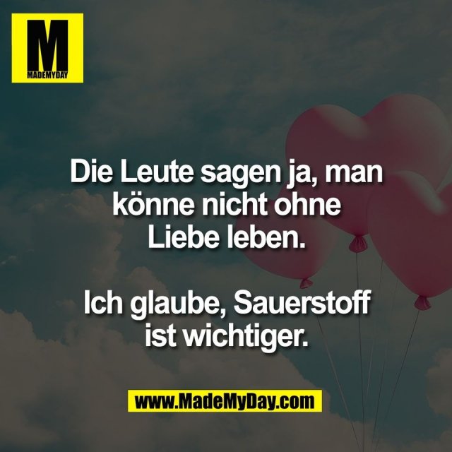 Die Leute sagen ja, man<br />
könne nicht ohne<br />
Liebe leben.<br />
<br />
Ich glaube, Sauerstoff<br />
ist wichtiger.