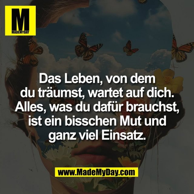 Das Leben, von dem<br />
du träumst, wartet auf dich.<br />
Alles, was du dafür brauchst,<br />
ist ein bisschen Mut und<br />
ganz viel Einsatz.