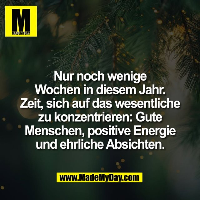 Nur noch wenige<br />
Wochen in diesem Jahr.<br />
Zeit, sich auf das wesentliche<br />
zu konzentrieren: Gute<br />
Menschen, positive Energie<br />
und ehrliche Absichten.