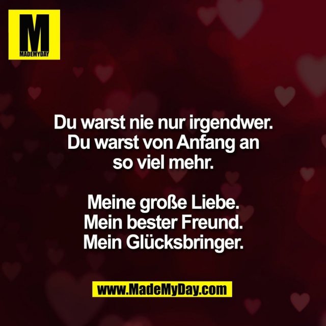 Du warst nie nur irgendwer.<br />
Du warst von Anfang an<br />
so viel mehr.<br />
<br />
Meine große Liebe.<br />
Mein bester Freund.<br />
Mein Glücksbringer.