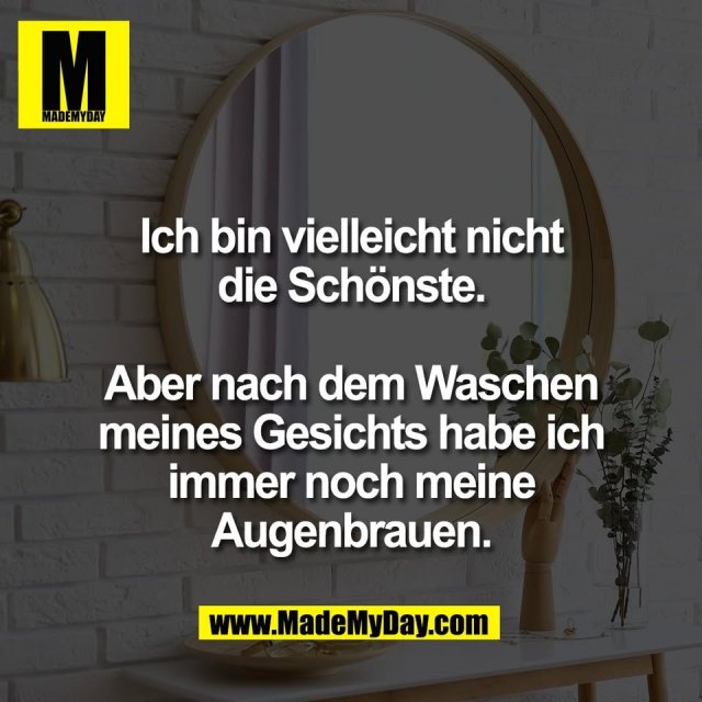 Ich bin vielleicht nicht<br />
die Schönste.<br />
<br />
Aber nach dem Waschen<br />
meines Gesichts habe ich<br />
immer noch meine<br />
Augenbrauen.