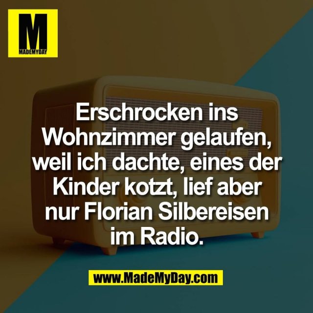 Erschrocken ins<br />
Wohnzimmer gelaufen,<br />
weil ich dachte, eines der<br />
Kinder kotzt, lief aber<br />
nur Florian Silbereisen<br />
im Radio.